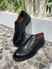 ModeshRigal Black Leather Derby Shoes for Men