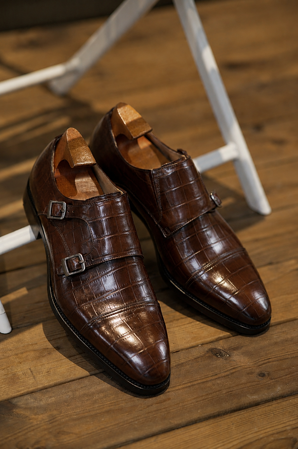 Classic brown Croc Print Monk Strap Footwear