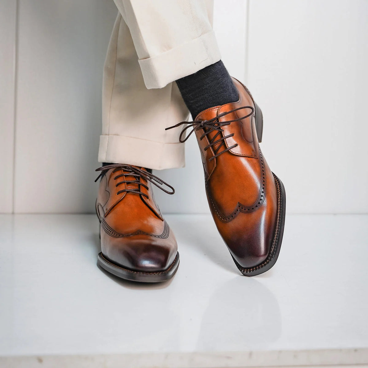 Lorenzo Cognac Wingtip Derby Shoes