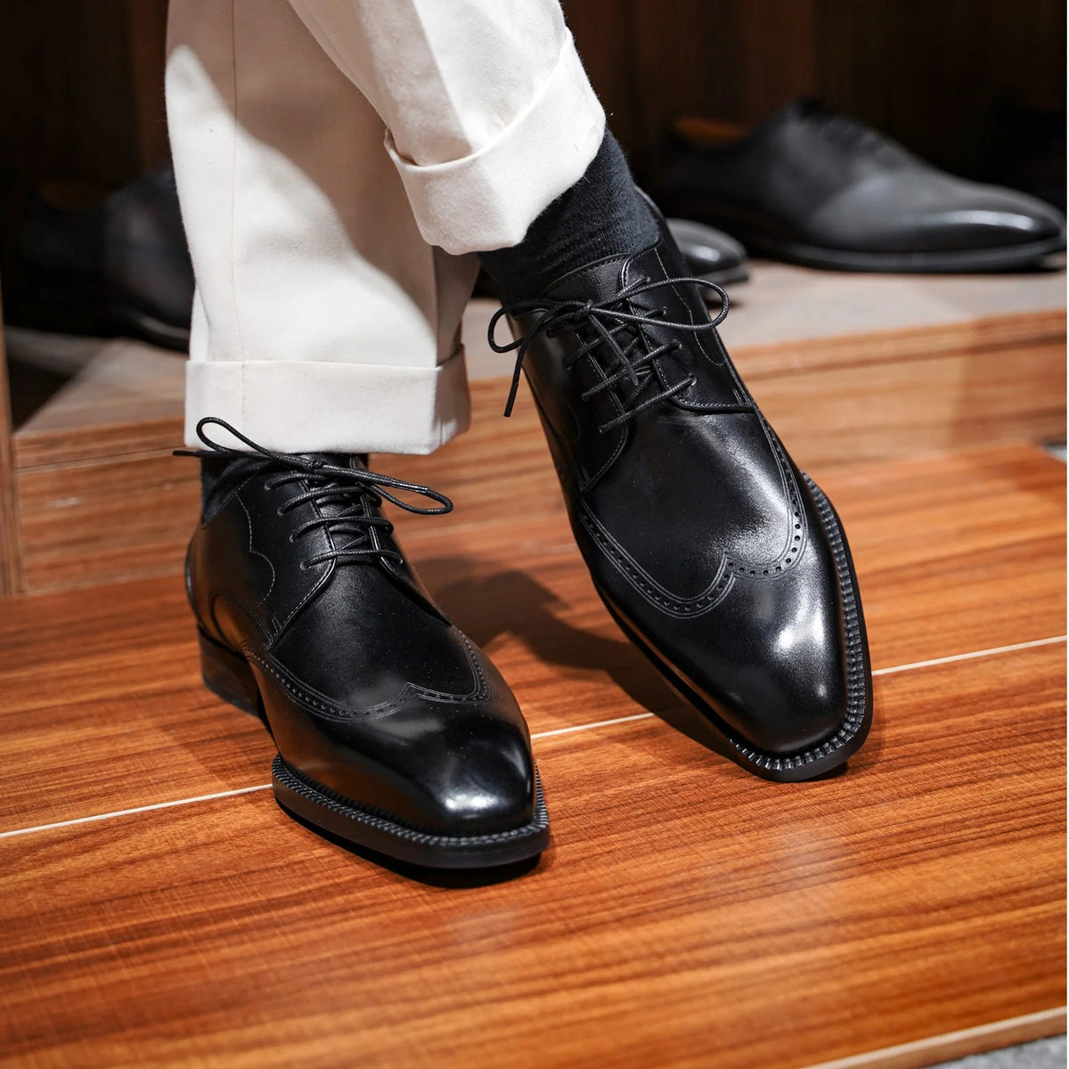 Lorenzo Black Wingtip Derby Shoes