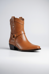 Men’s Premium Tan Leather Harness Zipper Boots – Handcrafted Luxury