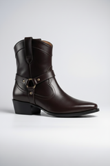 Men’s Premium Dark Brown Leather Harness Zipper Boots – Handcrafted Luxury