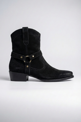 Men’s Premium Black Suede Leather Harness Zipper Boots – Handcrafted Luxury