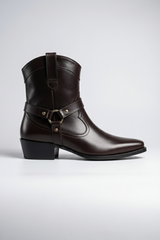 Men’s Premium Dark Brown Leather Harness Zipper Boots – Handcrafted Luxury
