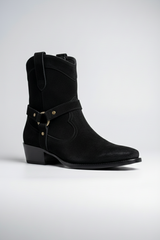 Men’s Premium Black Suede Leather Harness Zipper Boots – Handcrafted Luxury