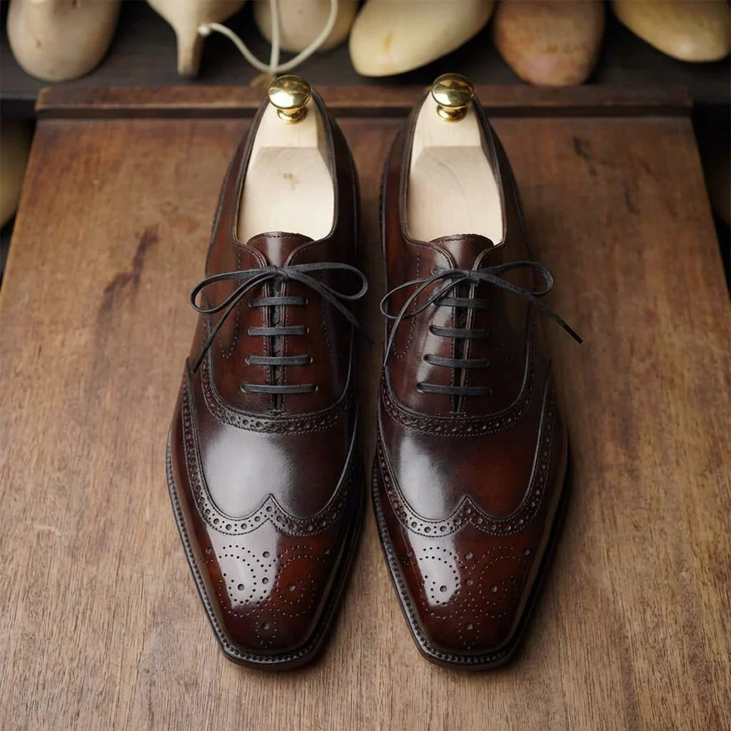 Brown Leather Windsor Wingtip Oxfords – Formal Dress Shoes – Italian