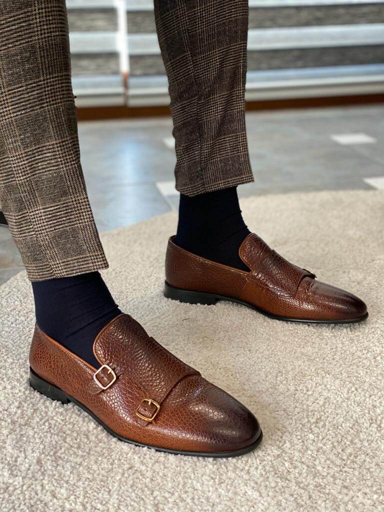 Brown Monk Strap Shoes: Double Buckle Style