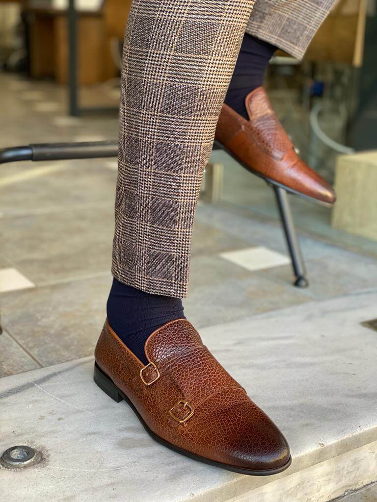 Brown Monk Strap Shoes: Double Buckle Style