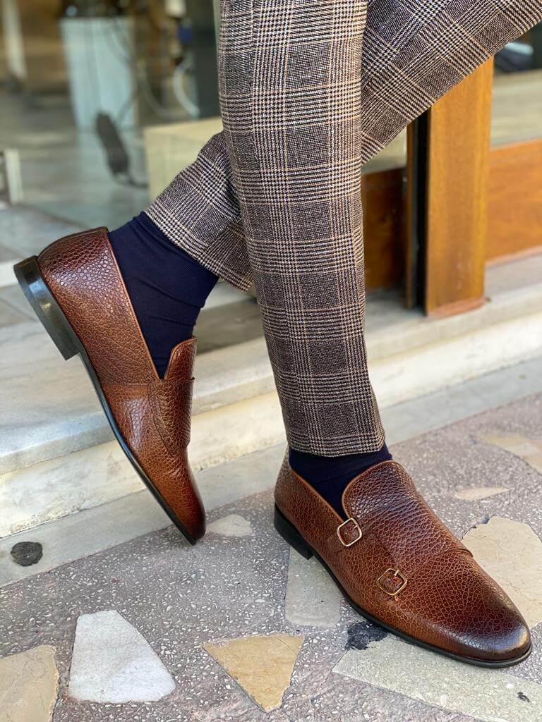 Brown Monk Strap Shoes: Double Buckle Style