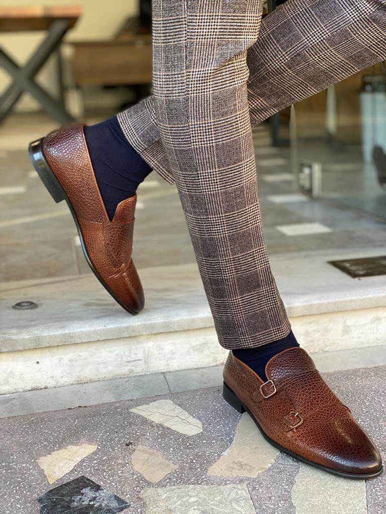 Brown Monk Strap Shoes: Double Buckle Style