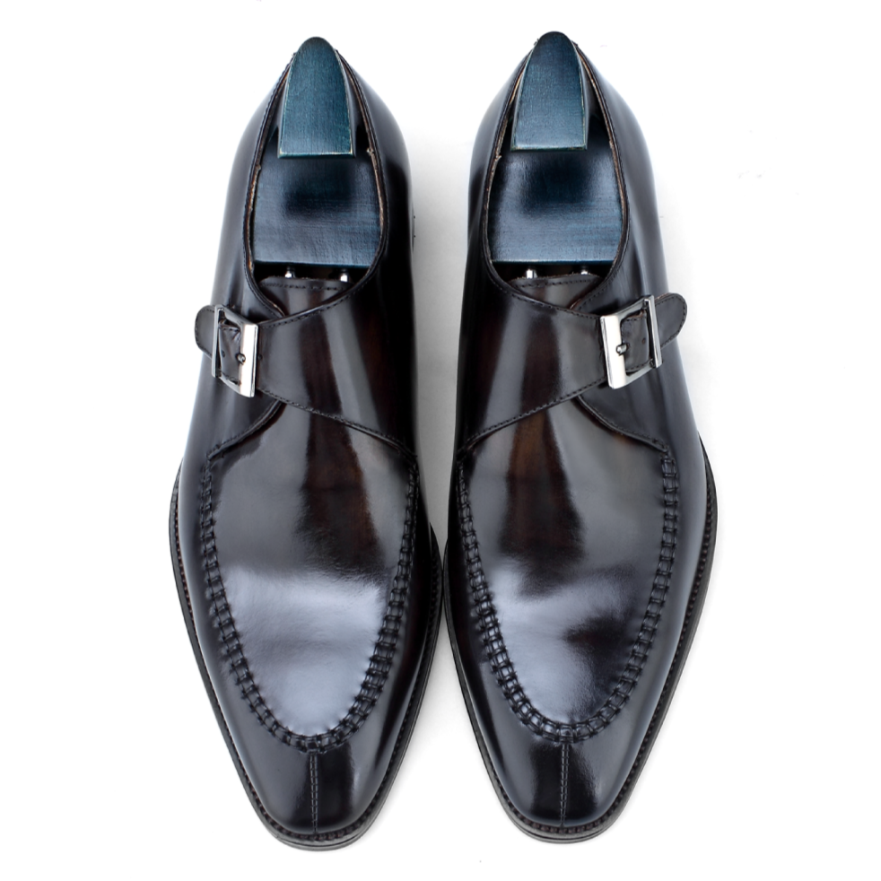 Classic Men's Moc Toe Single Monk Strap Shoes in Polished Italian Leather