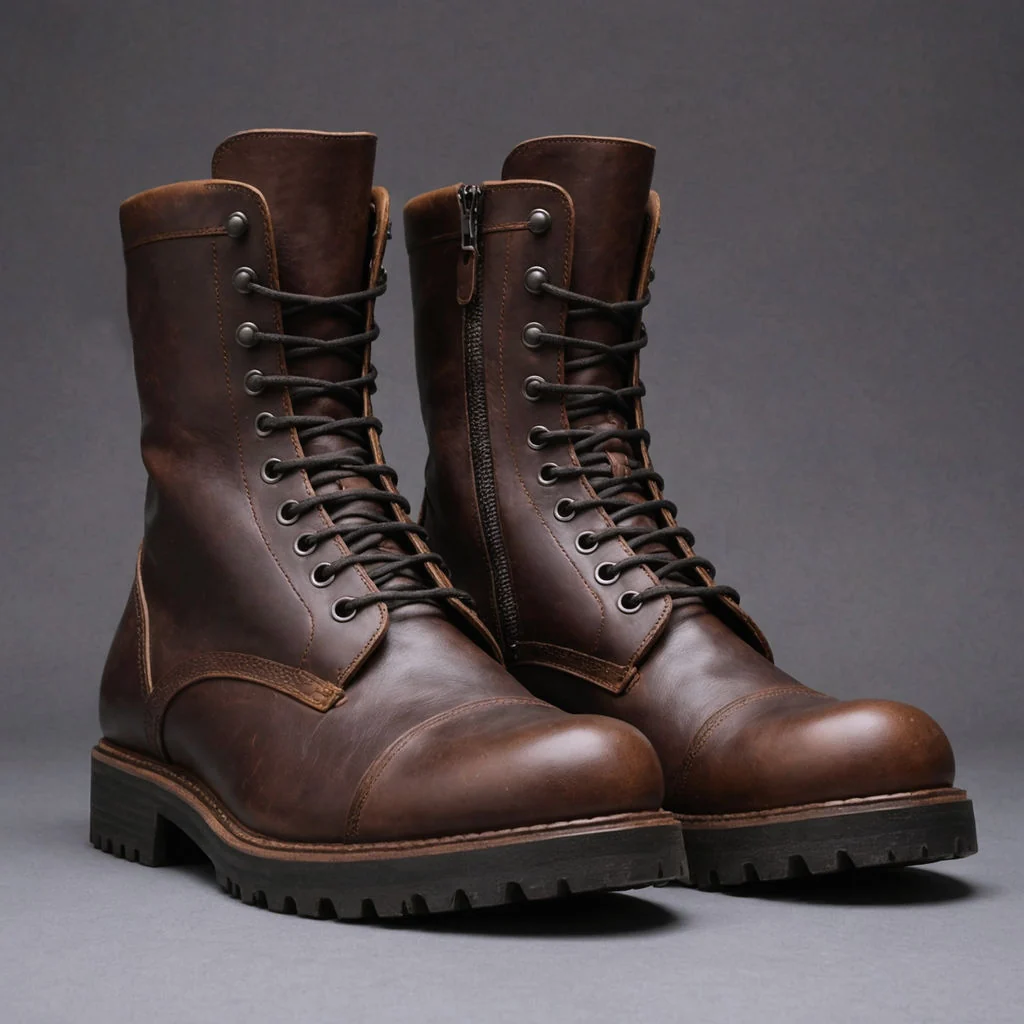 Dark Brown Leather Matteo Lace-Up Chunky Derby Boots With Side Zipper & Track Sole – Hiking & Trekking Boots