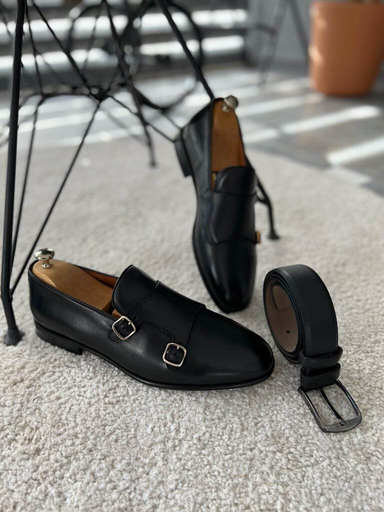 Midnight Leather Monk Strap with Buckle