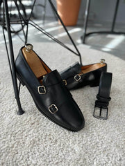 Midnight Leather Monk Strap with Buckle