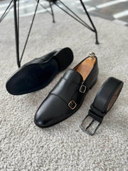 Midnight Leather Monk Strap with Buckle