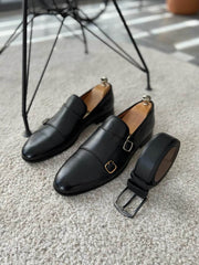 Midnight Leather Monk Strap with Buckle