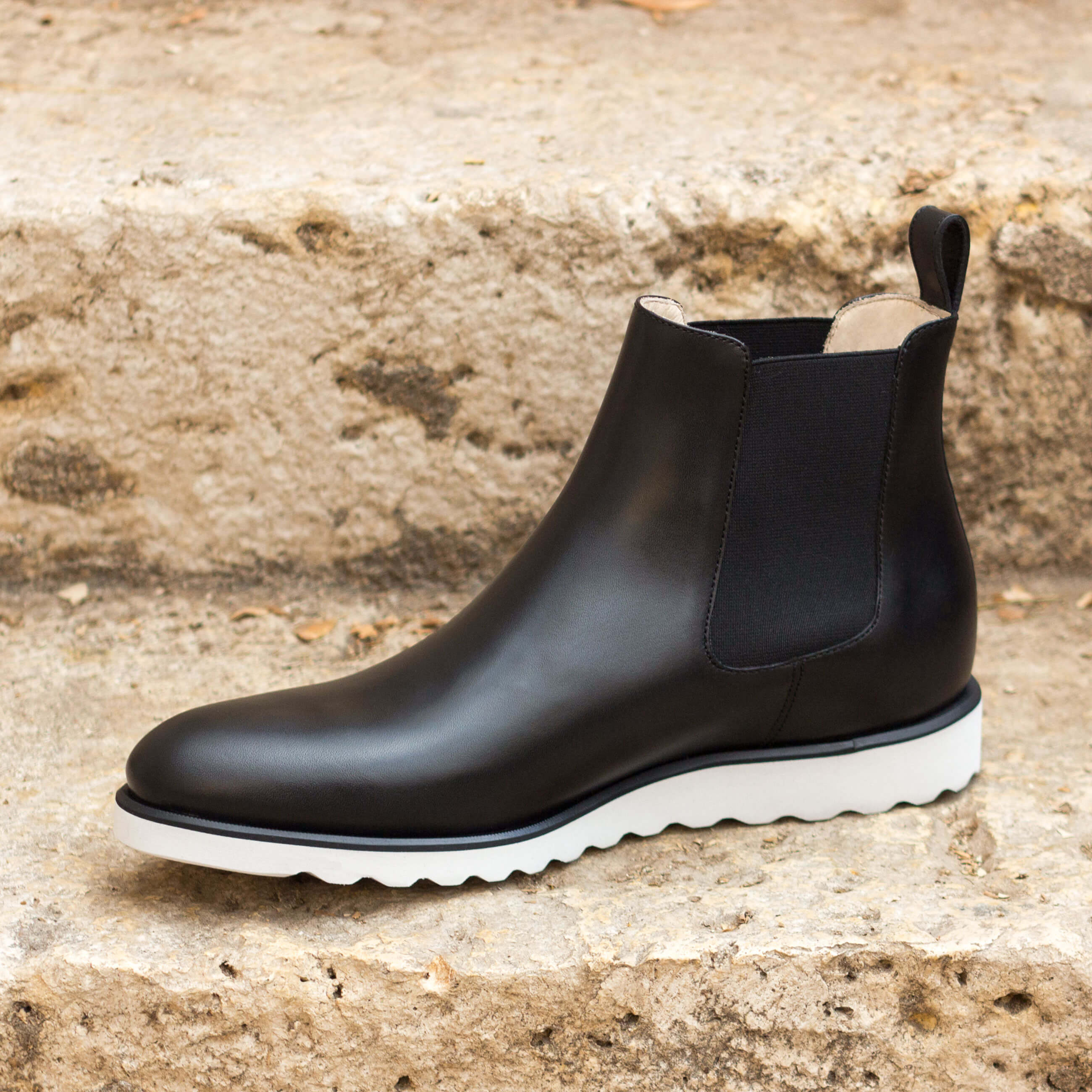 Black Chelsea Boots with White Soles