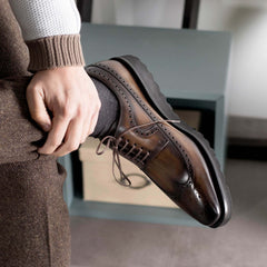 Brown Patina Longwing Derby Shoe