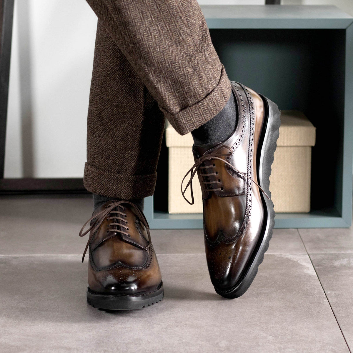 Brown Patina Longwing Derby Shoe