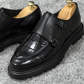 Black Croc-Embossed Leather Monk Strap Shoes with Rugged Sole