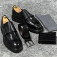 Black Croc-Embossed Leather Monk Strap Shoes with Rugged Sole