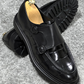 Black Croc-Embossed Leather Monk Strap Shoes with Rugged Sole