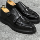 Black Croc-Embossed Leather Monk Strap Shoes with Rugged Sole