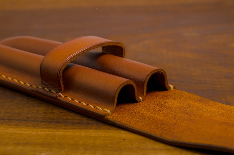 Leather pen case for 2 pens