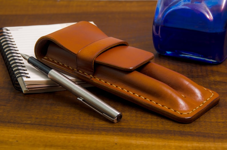 Leather pen case for 2 pens