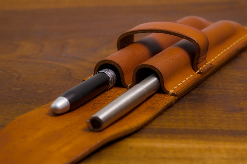 Leather pen case for 2 pens