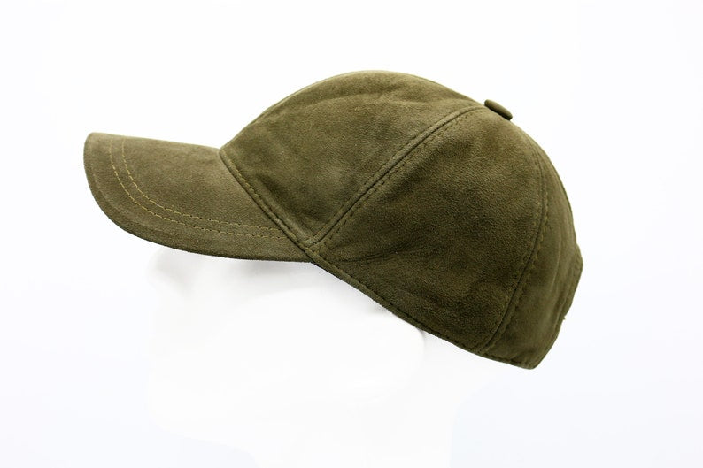 GREEN Suede Leather Baseball Cap