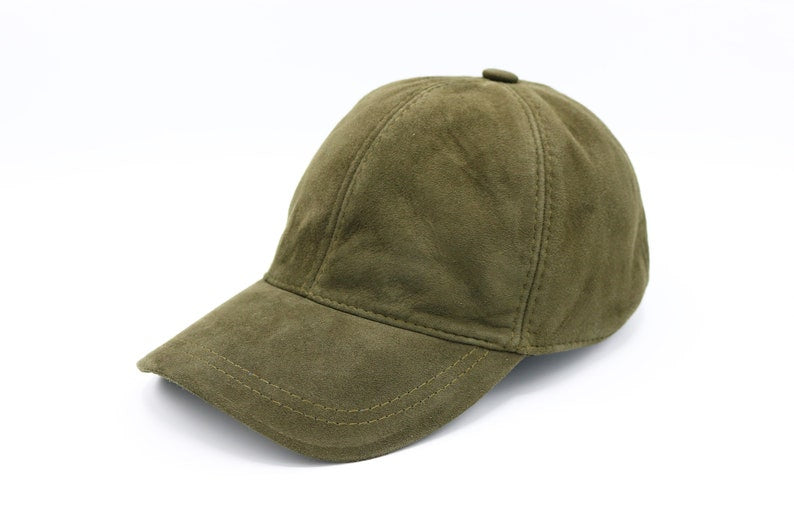 GREEN Suede Leather Baseball Cap