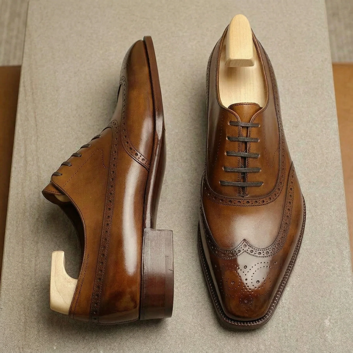 Tan Leather Windsor Wingtip Oxfords – Formal Dress Shoes – Italian