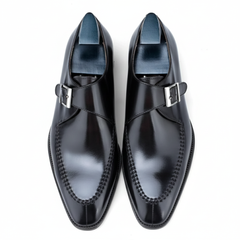 Classic Men's Moc Toe Single Monk Strap Shoes in Polished Italian Leather