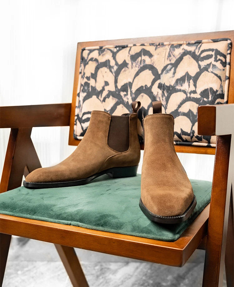 Men’s Tan Suede Chelsea Boots – Handmade, Elegant & Comfortable