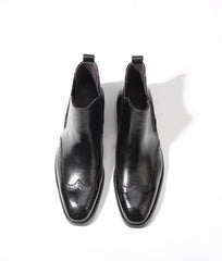 Handcrafted Black Leather Chelsea Boots with Brogue Detailing