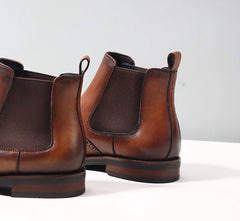 Handcrafted Brown Leather Chelsea Boots with Brogue Detailing