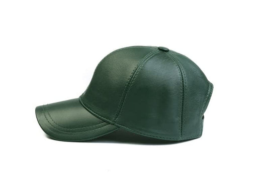 Olive Green Leather Baseball Cap