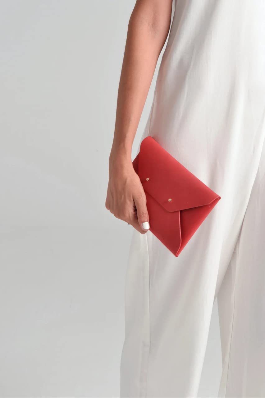 Red leather envelope clutch bag With wrist strap – Modesh Rigal